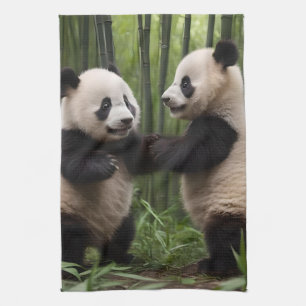 Playful Baby Pandas In A Bamboo Forest, Tea Towel