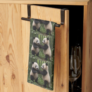 Playful Baby Pandas In A Bamboo Forest,  Tea Towel