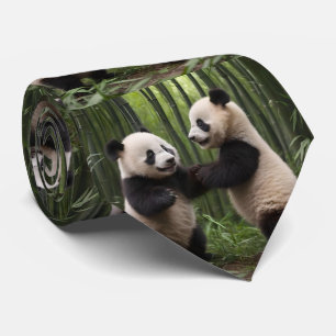 Playful Baby Pandas In A Bamboo Forest,  Tie