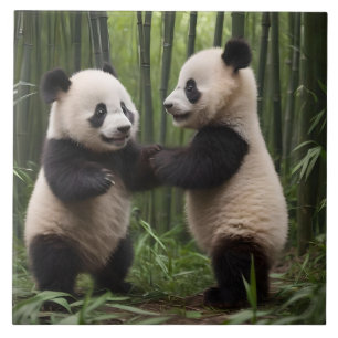 Playful Baby Pandas In A Bamboo Forest,  Tile