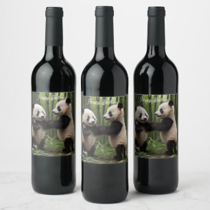 Playful Baby Pandas In A Bamboo Forest, Wine Label