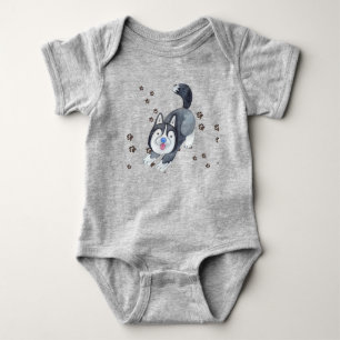 Playful Baby Siberian Husky Puppy Dog Making Track Bodysuit