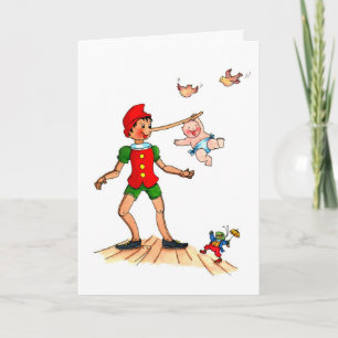 Playful Baby with Pinocchio - Birth Announcement