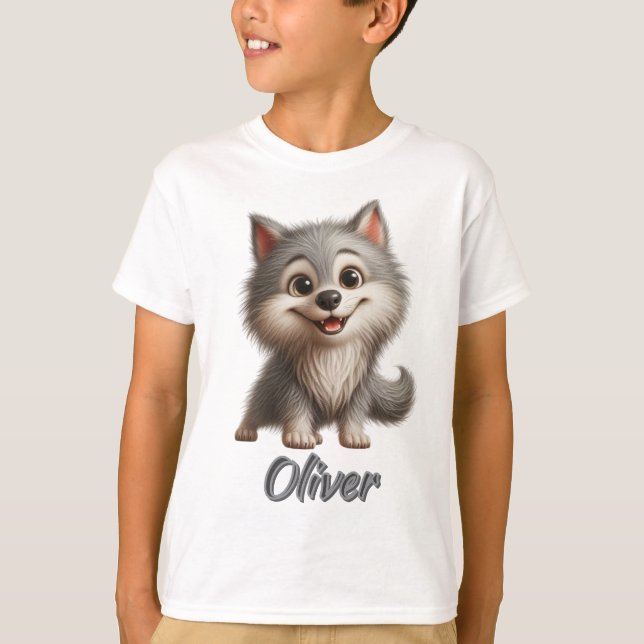 Playful Baby Wolf - Customisable Kids' T-Shirt (Front)
