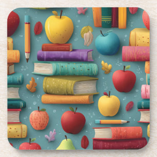 Playful Back-to-School Design with Books and Apple Coaster
