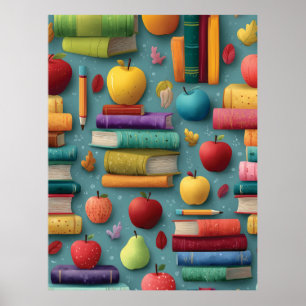 Playful Back-to-School Design with Books and Apple Poster
