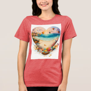 Playful Beach Sandcastle Scene T-shirt Design Tri-Blend Shirt