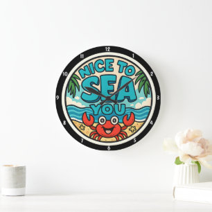 Playful Beach-Themed Vibrant Colours Sea Motif Large Clock