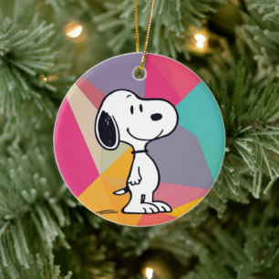 Playful Beagle Cartoon Geometric Pop Art Ceramic Tree Decoration