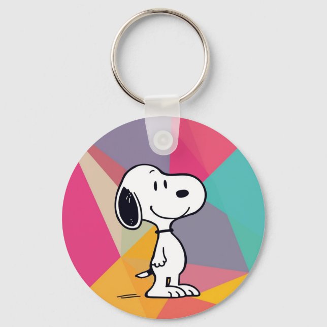 Playful Beagle Cartoon Geometric Pop Art Key Ring (Front)