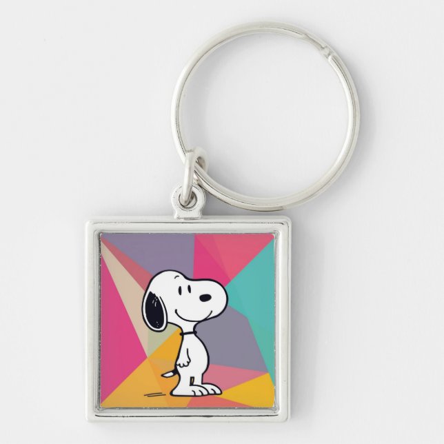 Playful Beagle Cartoon Geometric Pop Art Key Ring (Front)