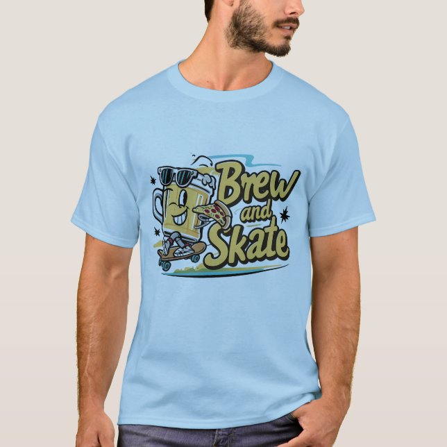 Playful Beer Mug and Pizza T-Shirt  (Front)