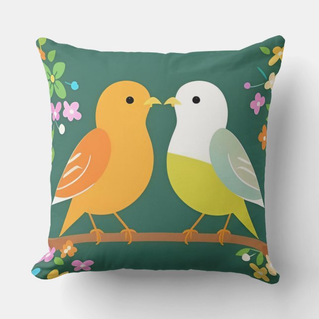 🌿 Playful Bird Throw Pillow Cartoon Nature Style  (Front)