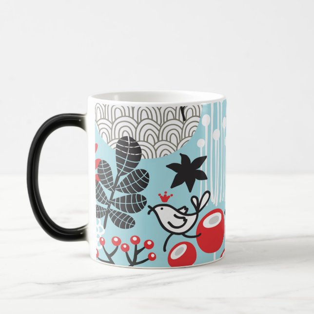 Playful Birds in Red and Blue Garden Magic Mug (Left)