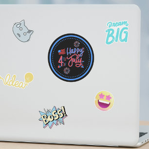 Playful Black and Blue Patriotic Celebration Classic Round Sticker