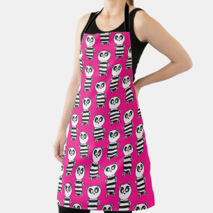 Playful Black and White Panda Art Apron