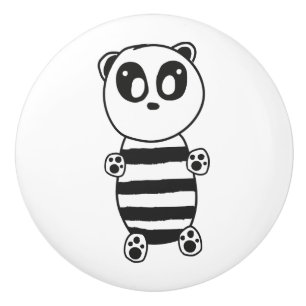Playful Black and White Panda Art Ceramic Knob