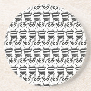 Playful Black and White Panda Art Coaster