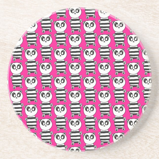 Playful Black and White Panda Art Coaster (Front)
