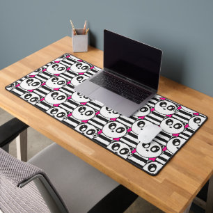 Playful Black and White Panda Art Desk Mat