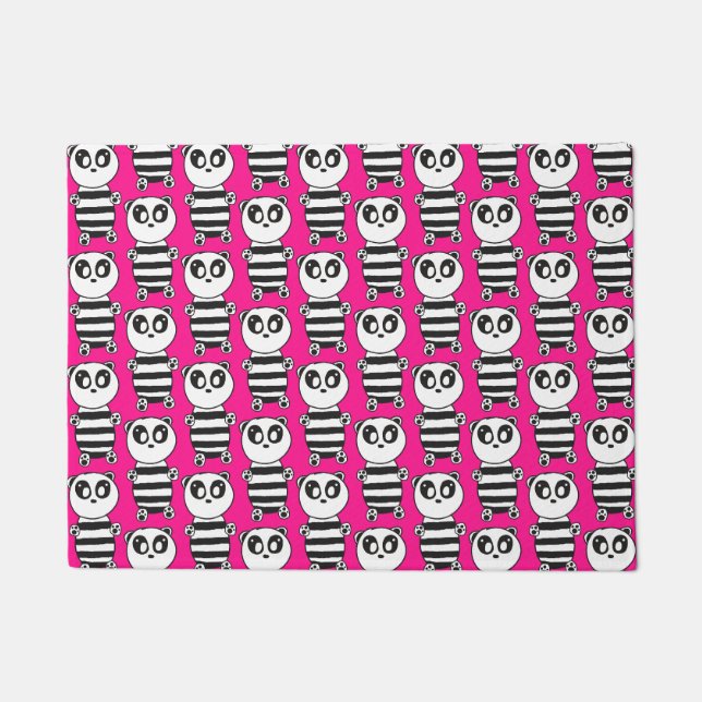 Playful Black and White Panda Art Doormat (Front)