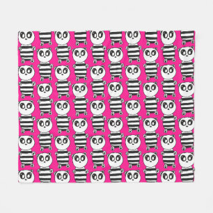 Playful Black and White Panda Art Fleece Blanket
