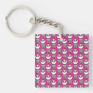 Playful Black and White Panda Art Key Ring