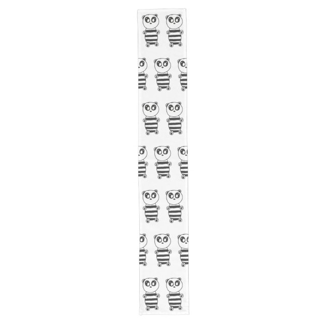 Playful Black and White Panda Art Long Table Runner (Front)