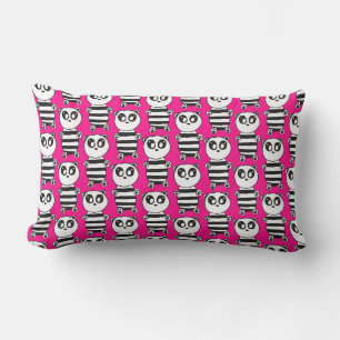 Playful Black and White Panda Art Lumbar Cushion
