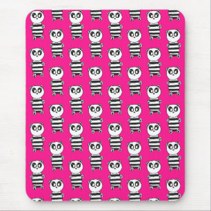 Playful Black and White Panda Art Mouse Pad
