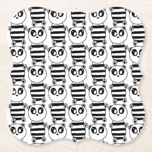 Playful Black and White Panda Art Paper Coaster