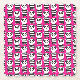 Playful Black and White Panda Art Paper Coaster