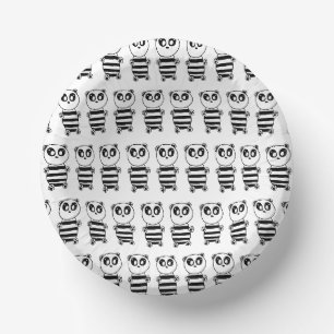 Playful Black and White Panda Art Paper Plate