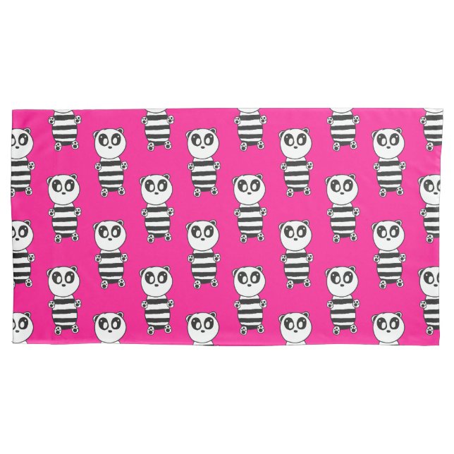 Playful Black and White Panda Art Pillowcase (Front)