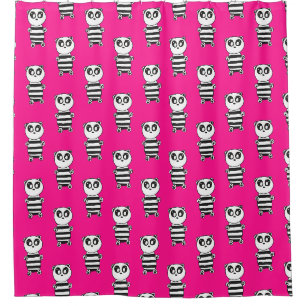 Playful Black and White Panda Art Shower Curtain