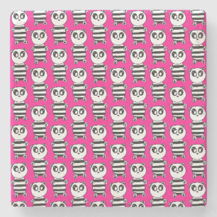 Playful Black and White Panda Art Stone Coaster