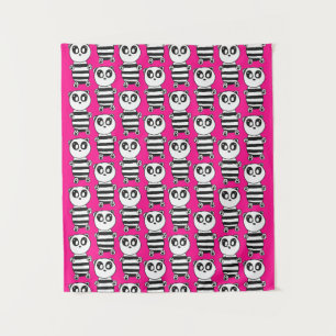 Playful Black and White Panda Art Tapestry