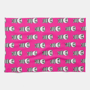 Playful Black and White Panda Art Tea Towel