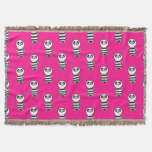 Playful Black and White Panda Art Throw Blanket