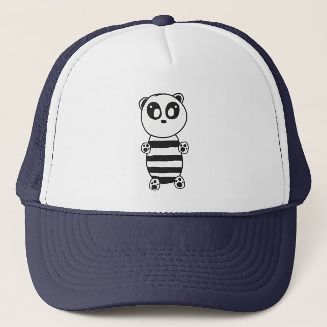 Playful Black and White Panda Art Trucker Hat (Front)