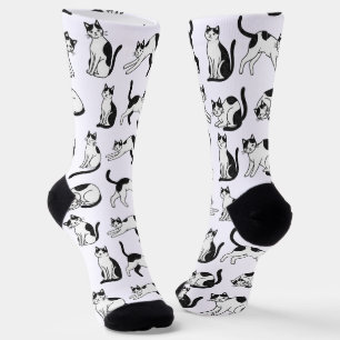 Playful Black and White Tuxedo Cat Pattern Socks