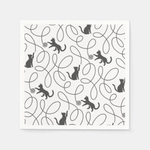 Playful Black Cat and Yarn Ball Pattern Napkin
