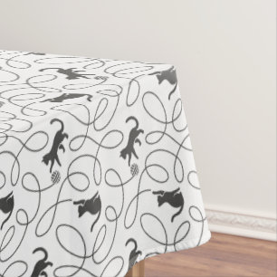 Playful Black Cat and Yarn Ball Pattern Tablecloth
