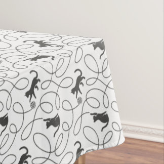 Playful Black Cat and Yarn Ball Pattern Tablecloth