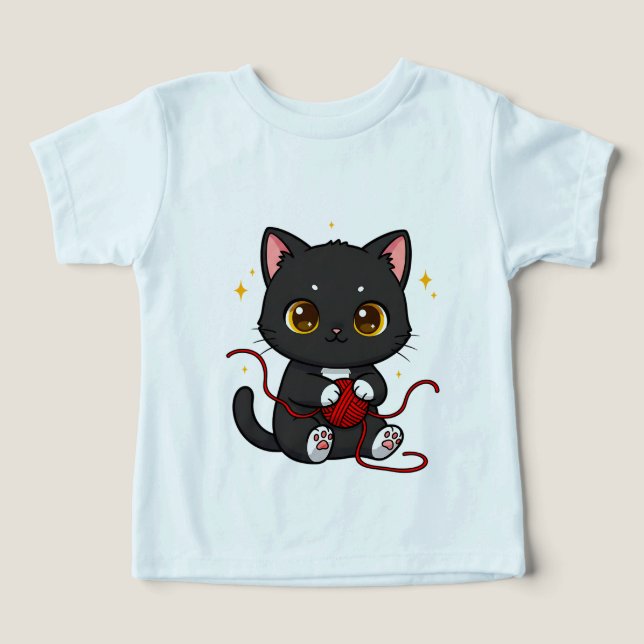 Playful Black Cat Chibi Design (Design Front)