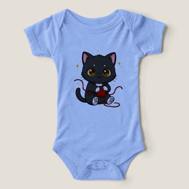 Playful Black Cat Chibi Design (Design Front)