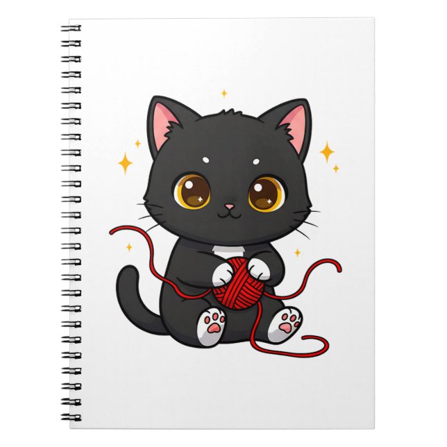 Playful Black Cat Chibi Design Notebook (Front)