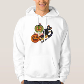 Playful Black Cat & Dizzy Pumpkin Temaki Sushi Hoodie