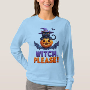 Playful Black Cat in Witch Hat T-Shirt