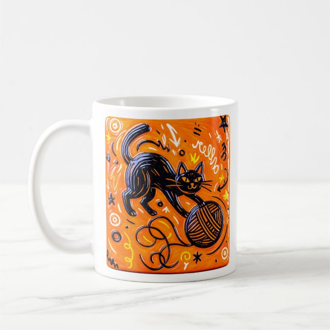 Playful Black Cat Mug (Left)